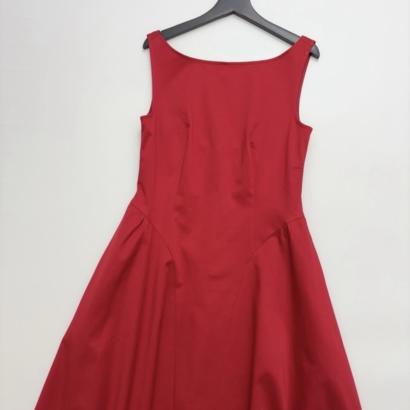 Helsa Stretch Cotton Sateen Midi Dress in Red - Picture 6 of 12